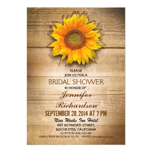 country wood sunflower bridal shower invitation