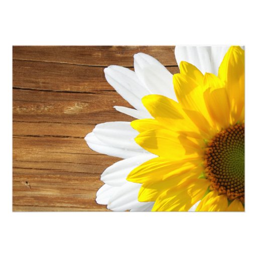 Country Wood Sunflower Daisy Wedding Invite
