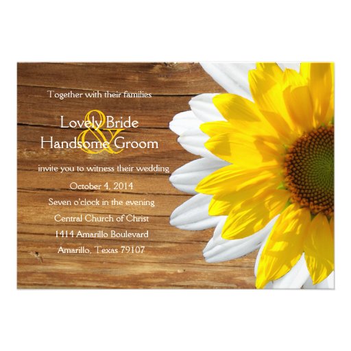 Country Wood Sunflower Daisy Wedding Invite