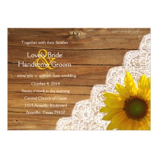 Country Wood Sunflower Lace Wedding Invitation