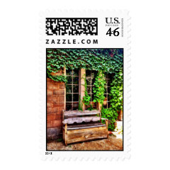 Country Wooden Bench Postage Stamps