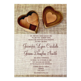 Country Wooden Hearts Burlap Wedding Invitations 5