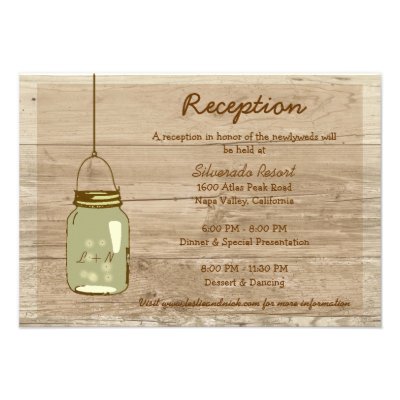 Country Wooden Rustic Mason Jar Reception Card Personalized Announcements