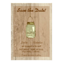 Country Wooden Rustic Mason Jar Save the Date Invite