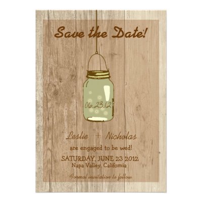 Country Wooden Rustic Mason Jar Save the Date Invite