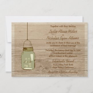 Country Wooden Rustic Mason Jar Wedding Invitation