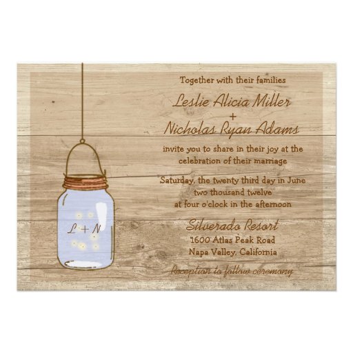 Country Wooden Rustic Mason Jar Wedding Invitation