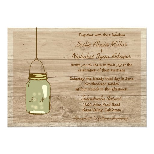 Country Wooden Rustic Mason Jar Wedding Invitation