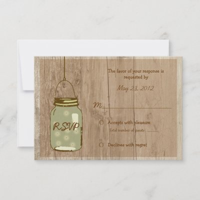 Country Wooden Rustic Mason Jar Wedding RSVP Personalized Invitations