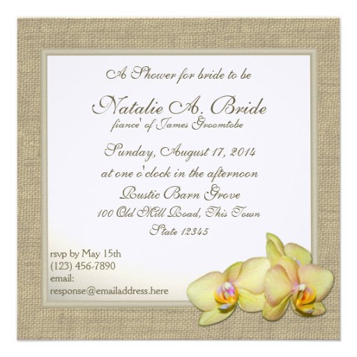 Country Yellow Orchid Bridal Shower Invite