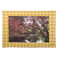 Country yellow plaids, Japanese maple tree photo Placemat