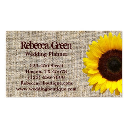 country  yellow Sunflower burlap business cards