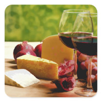 Countryside Wine, Cheese & Fruit Square Stickers