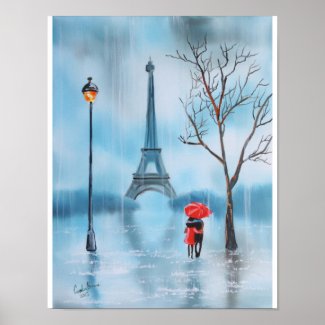Couple at the Eiffel Tower Paris painting Poster
