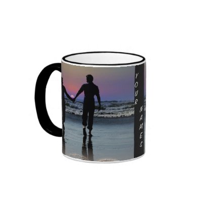 Couple Holding Hands Walking into Beach Sunset Coffee Mug by beverlytazangel