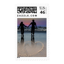 Couple Holding Hands Walking into Beach Sunset Stamp