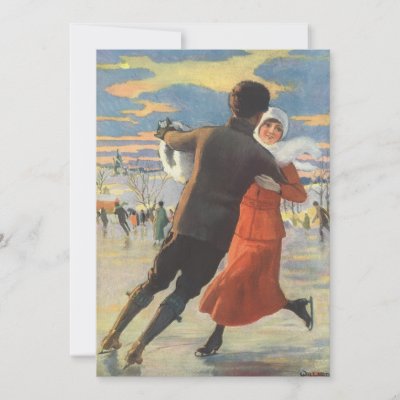 Couple in Love Ice Skating on Christmas Day invitations