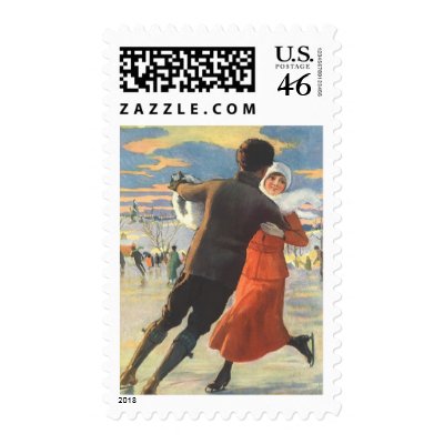 Couple in Love Ice Skating on Christmas Day postage
