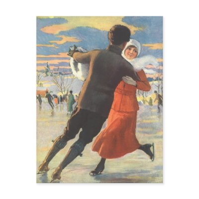 Couple in Love Ice Skating on Christmas Day Post Cards