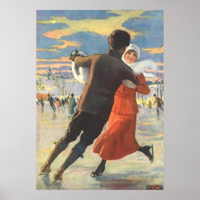 Couple in Love Ice Skating on Christmas Day posters