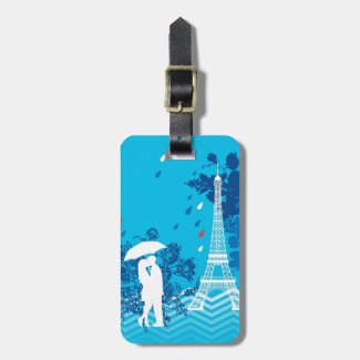 Couple in Paris with Eiffle Tower Tag For Luggage