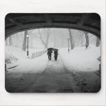 Couple in Snowstorm, Central Park Mouse Pad