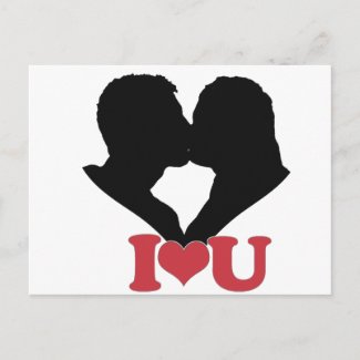 Couple Kissing Silhouette with I♥U Text postcard