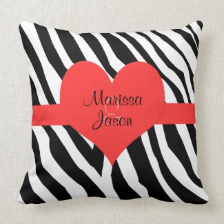 Couple Monogram Zebra Print Heart Throw Pillow