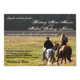 Couple on Horses Hay Field Wedding Invitations