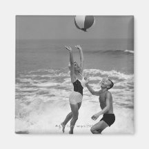 Couple Playing with a Beachball Fridge Magnet