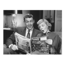 Couple Reading Magazine Postcard