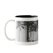 Couple standing at palm tree Rear view B&W Mug