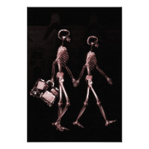 Couple Traveling X-Ray Skeletons - Red Personalized Invite