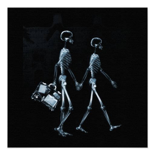 Couple Traveling X-Ray Vision Skeletons - Blue Custom Announcements (front side)