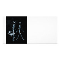 Couple Traveling X-Ray Vision Skeletons - Blue Picture Card