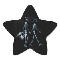 Couple Traveling X-Ray Vision Skeletons - Blue Star Sticker
