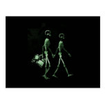 Couple Traveling X-Ray Vision Skeletons - Green Post Cards