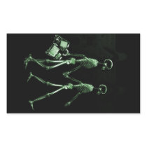 Couple Traveling X-Ray Vision Skeletons - Green Rectangular Stickers