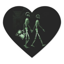 Couple Traveling X-Ray Vision Skeletons - Green Heart Sticker