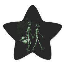 Couple Traveling X-Ray Vision Skeletons - Green Star Stickers