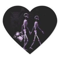Couple Traveling X-Ray Vision Skeletons - Purple Heart Stickers
