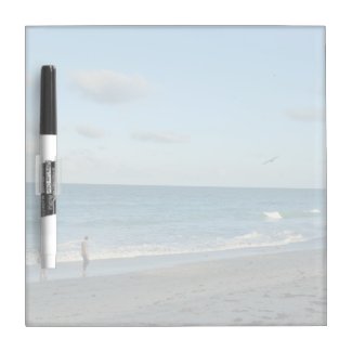 Couple walking on florida beach w seagull dry erase boards