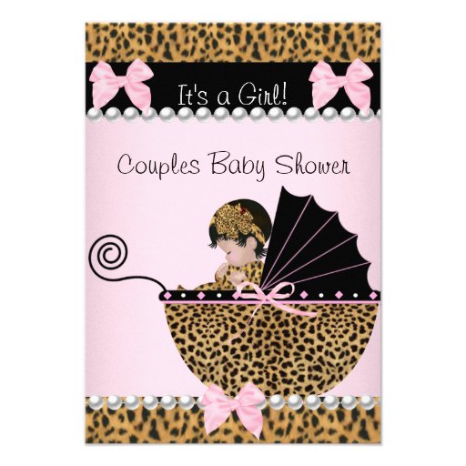 Couples Baby Shower Cute Girl Pink Leopard Personalized Invitation