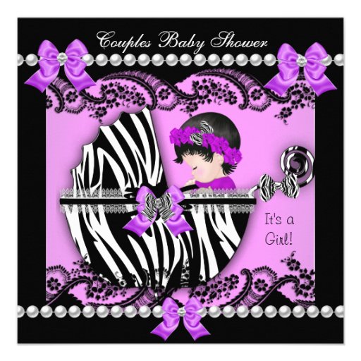 Couples Baby Shower Girl Zebra Purple Personalized Invitation