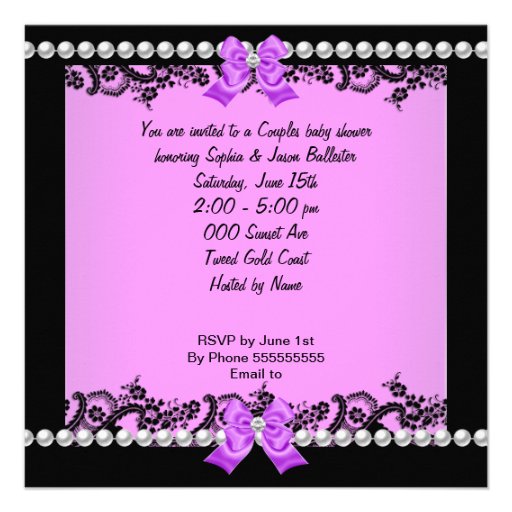 Couples Baby Shower Girl Zebra Purple Personalized Invitation