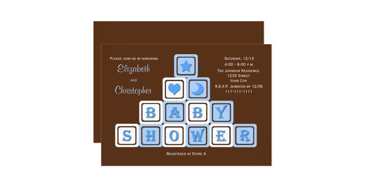 Couples Coed Baby Shower Invitation Blue Blocks Zazzle