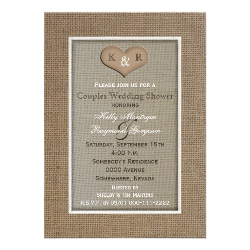 Couples Coed Wedding Shower Invitation -- Burlap