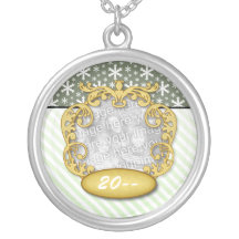 Couple's first christmas Snowflake Stripe Green Personalized Necklace