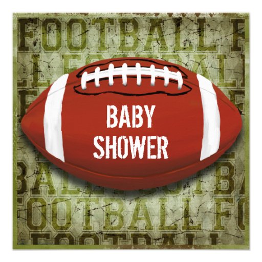 Couples Football Baby Shower Green Grunge Invites (front side)