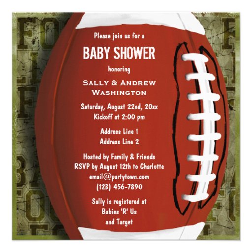 Couples Football Baby Shower Green Grunge Invites